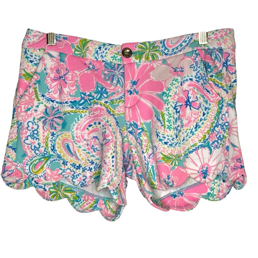 Lilly Pulitzer Pink Paisley Floral Scalloped Shorts Size 4 Resort Beach Coastal